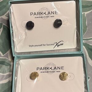 2 pair Park Lane Dottie Textured Stud Earrings hematite and gold